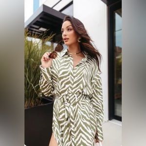 Kittenish Green & White Animal Print Tie Dress